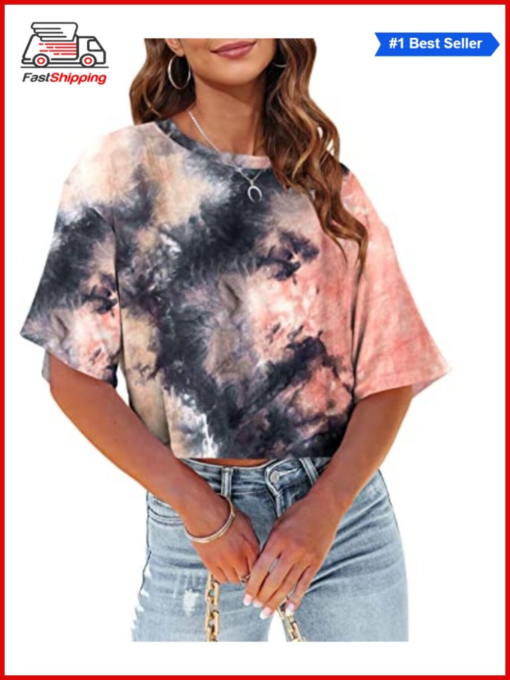 ✨Womens Summer Crop Top Half Sleeve Tie Dye Casual Cropped T-Shirt
